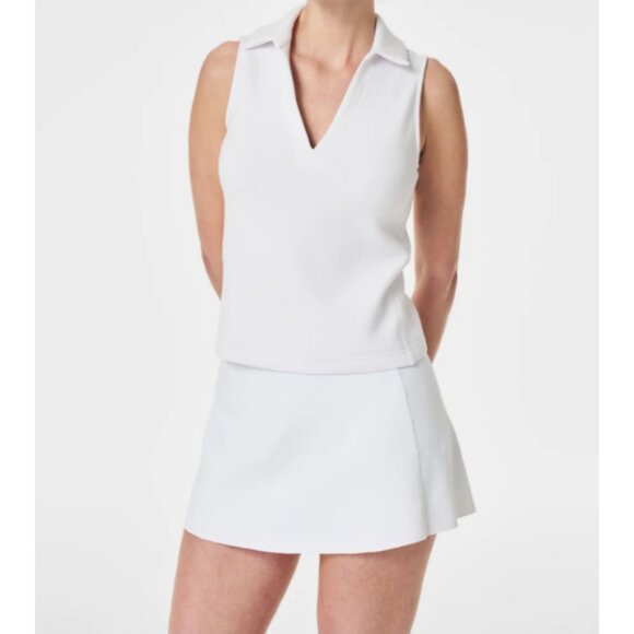 Spanx AirEssentials Polo Tank Vivid White V-Neck Sleeveless Collared Blouse Top - Picture 5 of 12
